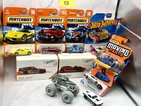 Group shot of all carded, boxed, and loose vehicles