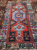 Full view of the Zanjan rug showing entire pattern and borders