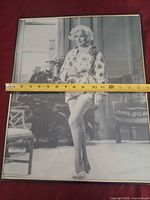Framed black & white actress poster with tape showing width