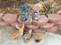 Group view of resin garden animal ornaments