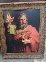 Front view of oil portrait within ornate gilded gesso frame