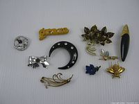 All ten brooches laid out on white background