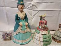 Teal Victorian lady, multicolor lady with dog, lilac basket pen holder