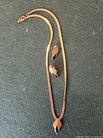 Full view of necklace and both earrings laid out