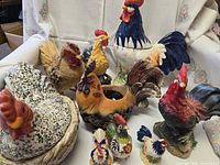 Group shot of all rooster and chicken items