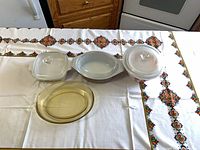 Overview of three main covered pieces including amber platter