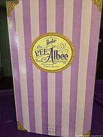 Front of striped purple and cream Barbie Mrs. P.E. Albee Collector Edition box