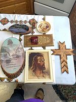 Group shot of all religious decor items on table