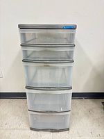 Front view showing all five drawers