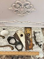 Overview of all salvage door hardware pieces
