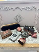 group shot of all items on lace cloth