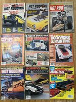 All nine automotive magazines arranged in three-by-three grid