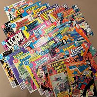 Spread of entire lot showing over 20 Legion of Super-Heroes related comics, Annuals and Tales issues