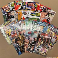 All comics fanned out showing Legion, Supergirl-Legion, Legionnaires and Star Trek crossover issues