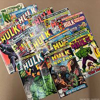 Group of Hulk comics spread to show cover art and count