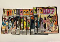 Front covers of the 12 D.P.7 issues spread in sequence