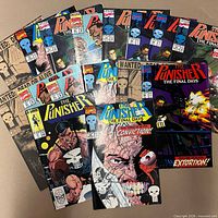 Spread of all 12 Punisher issues showing covers and story arc titles