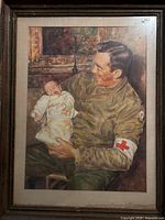 Full view of framed WWII watercolor painting