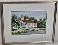 Full view of framed watercolor painting with mat and frame