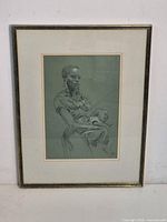 Full view of framed drawing with mat and frame