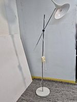 Full view of Natuzzi floor lamp showing base, pole, arm, shade, cord