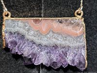 Front close-up of agate-quartz amethyst slice pendant