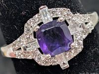 Top view showing amethyst and CZ halo setting