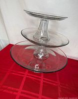 Side view showing full 3-tier glass cake stand