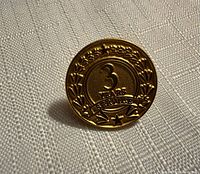 Front view of gold-tone 3 Years Service lapel pin