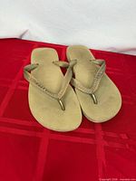 Top view of pair of tan Havaianas flip flops