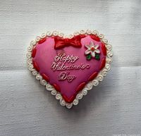 Front view of pink heart brooch with decorations