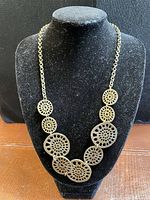 Front view showing entire necklace and disc design