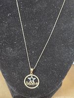 Full view of necklace on display bust showing chain length and pendant