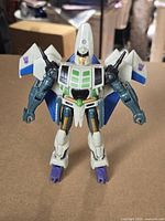 Front view of Thunderwing robot mode with blasters attached