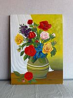 Front view of vertical acrylic floral still life on canvas