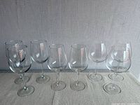 Front view of all eight red wine goblets