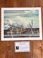 Full view of unframed lithograph print with accompanying information card