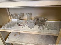 Shelf view showing all pressed glass items together