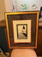 Full view of framed engraving showing artwork, matting and frame