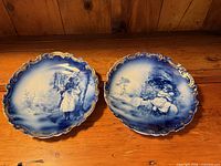 Pair of flow blue plates front view