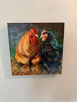 Front view of signed acrylic chicken painting