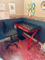 Overall view of drafting table with chair in corner setup