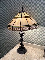 Lamp lit showing shade colors and base detail
