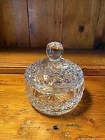 Front view of Waterford crystal covered dish with lid