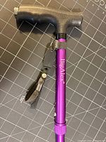 Handle and upper shaft showing BigAlex branding, wrist strap, push-button mechanism