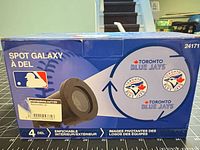 Retail box showing product name, MLB logo and Blue Jays projection graphics