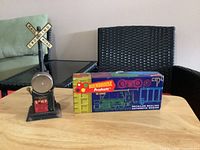 Front view of Marx crossing signal and Roundhouse box