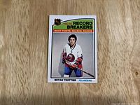Front of Bryan Trottier 1976-77 O-Pee-Chee Record Breaker card