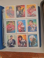 binder page showing nine Upper Deck portrait style hockey cards