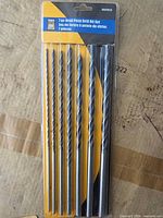 Front of sealed 7-pc Brad Point Drill Bit Set package